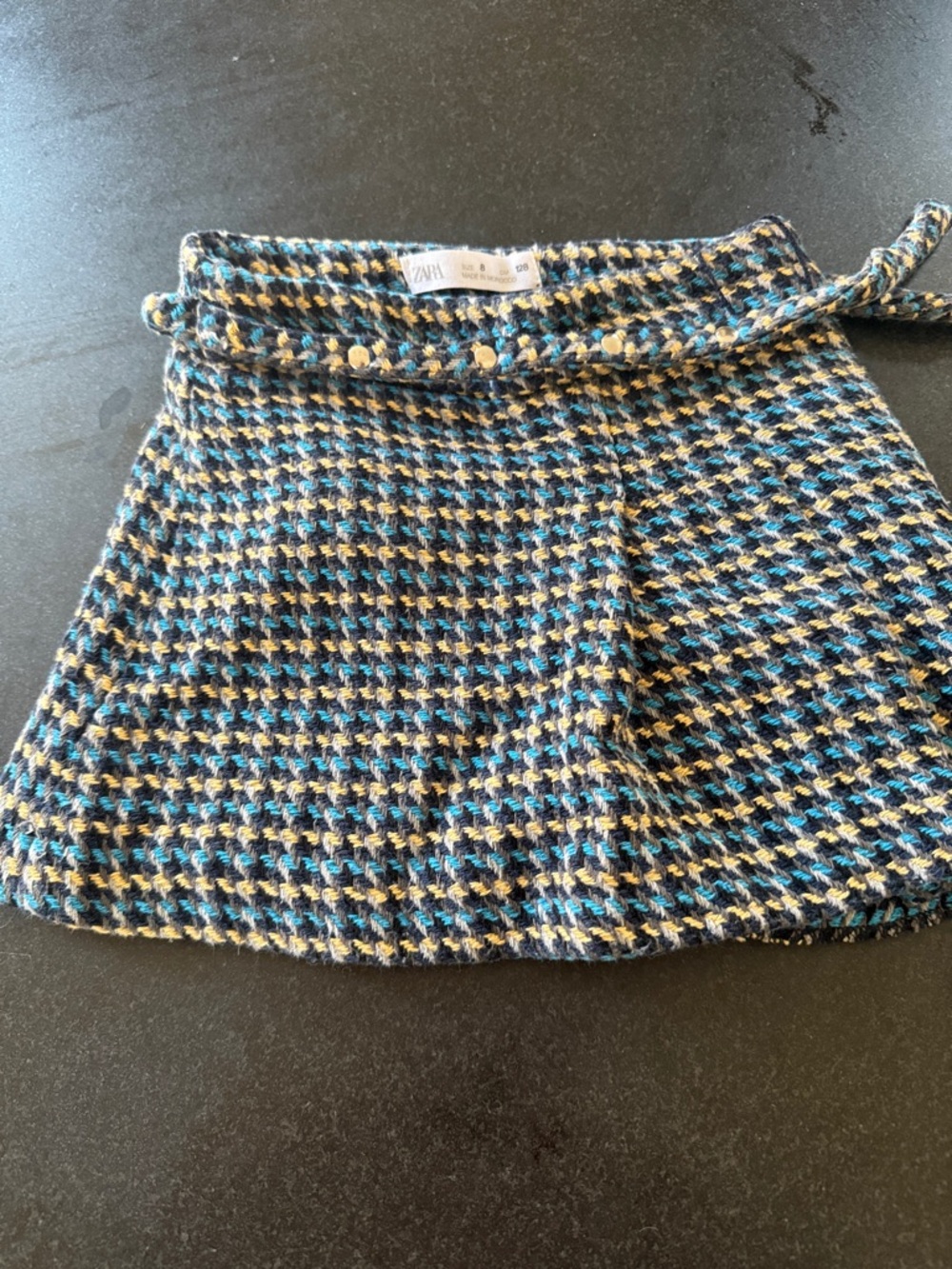 Zara Girls Blue, Yellow & Black Tweed A-Line Mini Skirt